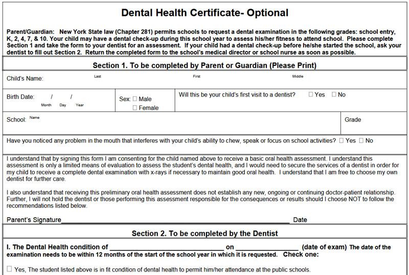 Dental Health Certificate
